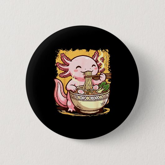 Axolotl Eating Ramen Noodles Button (Vorderseite)
