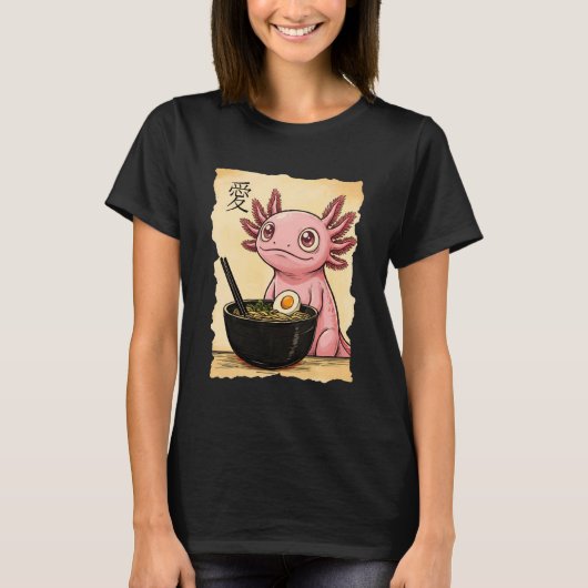 Axolotl Eating Ramen Noodles Kawaii Anime Aestheti T-Shirt (Vorderseite)
