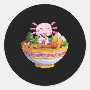Axolotl Eating Ramen Noodles Kawaii Anime Gift Gif Runder Aufkleber