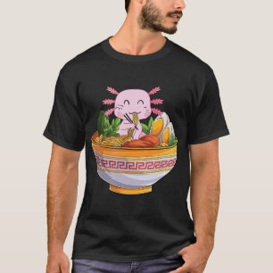 Axolotl Eating Ramen Noodles Kawaii Anime Gift Gif T-Shirt