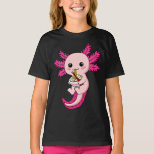 Axolotl Eating Ramen Noodles Kawaii Anime Girl T-Shirt
