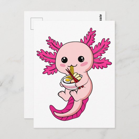 Axolotl Eating Ramen Noodles Kawaii Anime Postkarte (Vorne/Hinten)