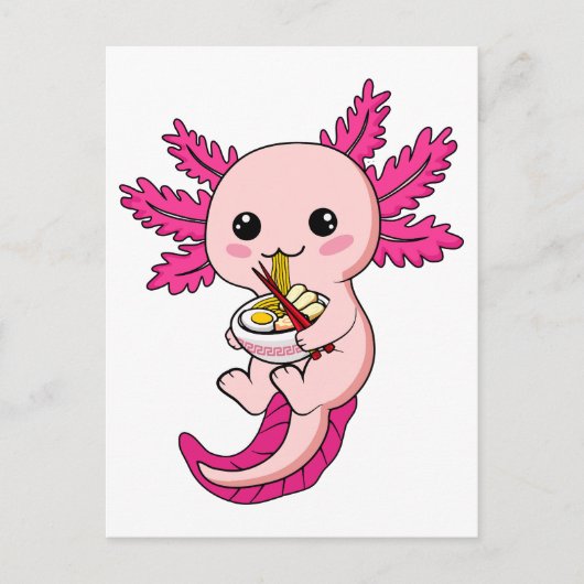 Axolotl Eating Ramen Noodles Kawaii Anime Postkarte (Vorderseite)