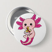 Axolotl Eating Ramen Noodles Kawaii Anime Round Bu Button (Vorne & Hinten)