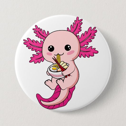 Axolotl Eating Ramen Noodles Kawaii Anime Round Bu Button (Vorderseite)