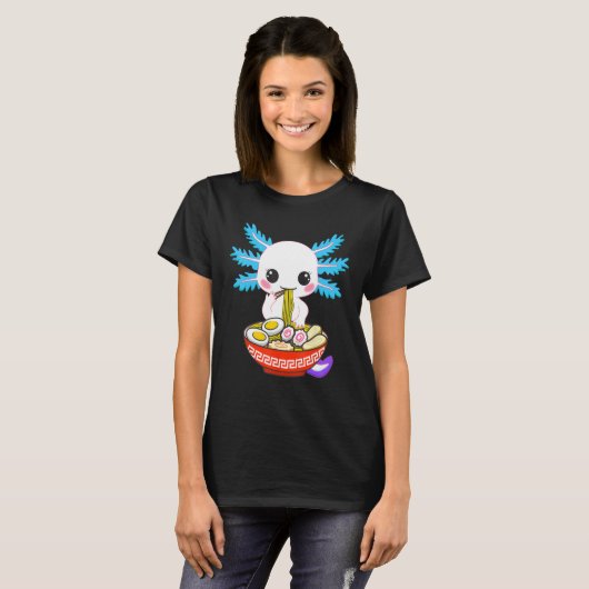 Axolotl Eating Ramen Noodles Kindermädchen T-Shirt (Vorne ganz)