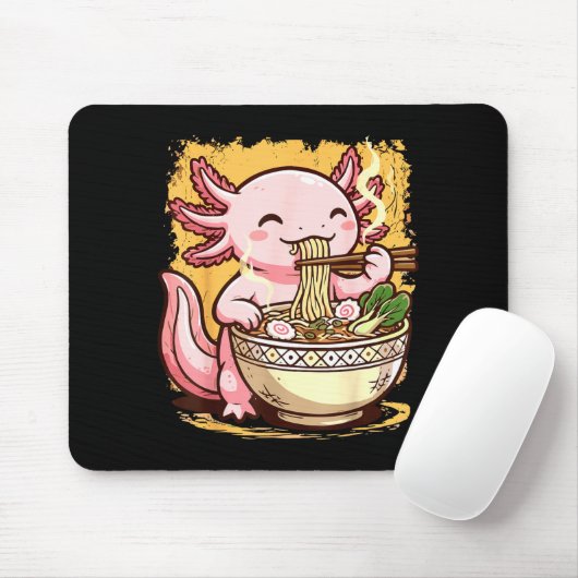 Axolotl Eating Ramen Noodles Mousepad (Mit Mouse)
