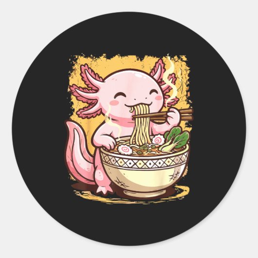 Axolotl Eating Ramen Noodles Runder Aufkleber (Vorderseite)