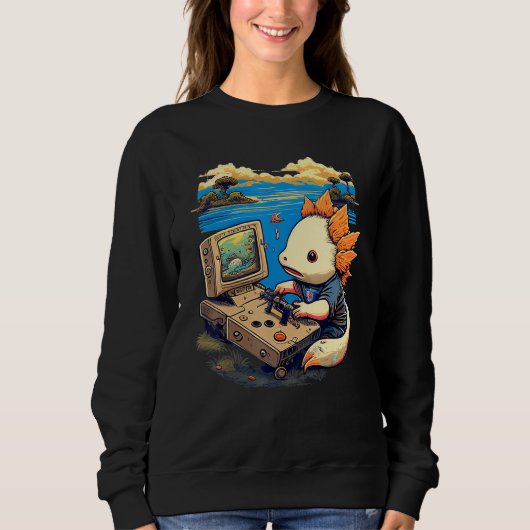 Axolotl Fish Playing Video Game Lizard Gamer Sweatshirt (Vorderseite)