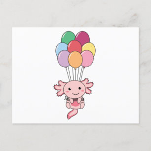 Axolotl fliegt mit bunten Ballons hoch Postkarte