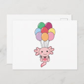 Axolotl fliegt mit farbenfrohen Balloons auf. Postkarte (Vorne/Hinten)
