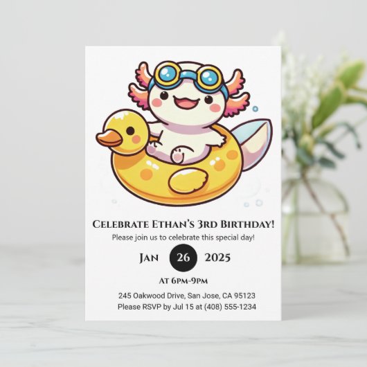 Axolotl Float Fun Geburtstag Einladung (Stehend Vorderseite)