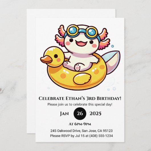 Axolotl Float Fun Geburtstag Einladung (Vorne/Hinten)