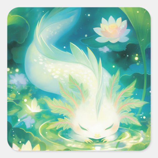 Axolotl Floral Oasis Quadratischer Aufkleber (Vorderseite)