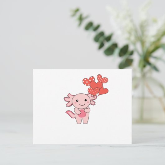 Axolotl For Valentine's Day Cute Animals With Postkarte (Stehend Vorderseite)