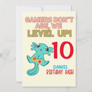 Axolotl Gamer Birthday Boy Video Game Party Einladung