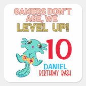 Axolotl Gamer Birthday Boy Videogame Party Quadratischer Aufkleber (Vorderseite)