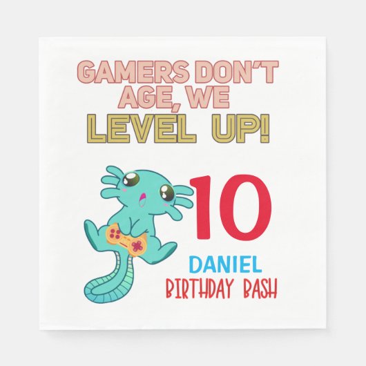 Axolotl Gamer Birthday Boy Videogame Party Serviette (Vorderseite)