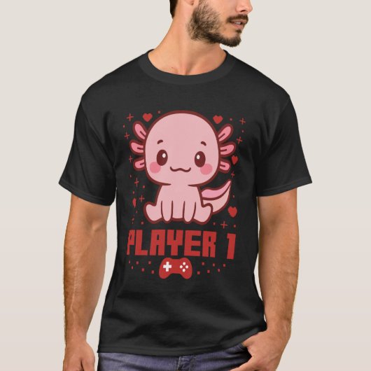 Axolotl Gamer Couple Capybara Retro Pixel Arcade T-Shirt (Vorderseite)