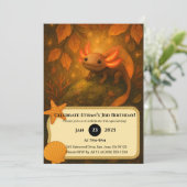 Axolotl-Geburtstag im Herbstwald Einladung (Stehend Vorderseite)