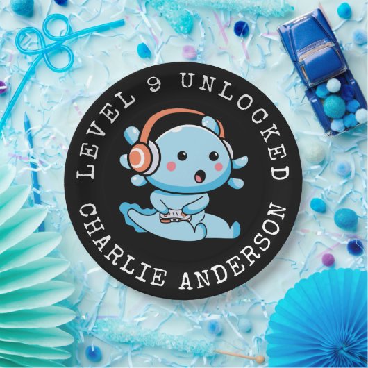 Axolotl Geburtstag Level Up Pappteller (Party)