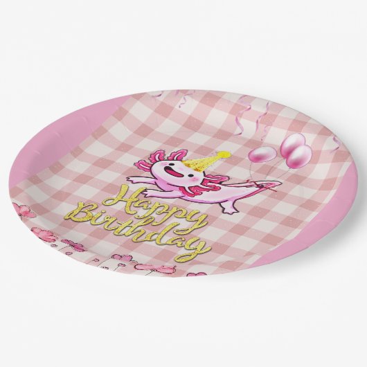 Axolotl Geburtstag Pappteller (Schrägansicht)