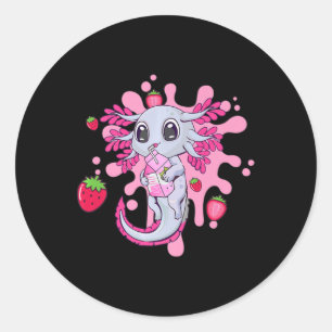 Axolotl Girl Strawberry Milk Shake Kawaii Japanisc Runder Aufkleber