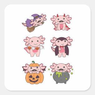 Axolotl Halloween Devil Pumpkin Vampire Costume Quadratischer Aufkleber