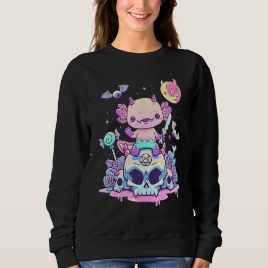 Axolotl Halloween Skull Creepy Axolotl Pastel Goth Sweatshirt (Vorderseite)