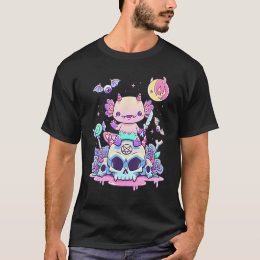 Axolotl Halloween Skull Creepy Axolotl Pastel Goth T-Shirt (Vorderseite)