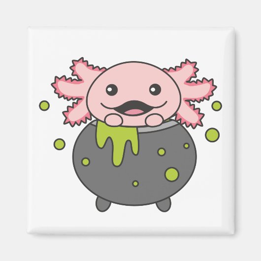 Axolotl Happy Halloween Cauldron Bat Magnet (Vorne)