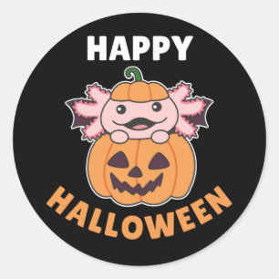 Axolotl Happy Halloween Pumpkin Bat Kostümklasse Runder Aufkleber