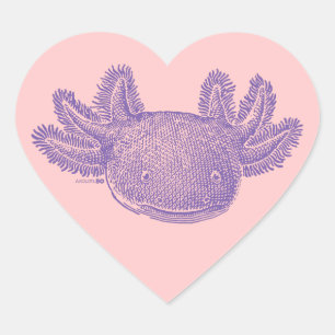 Axolotl-Herz-Aufkleber - PURPUR & ROSA - 20 Blatt Herz-Aufkleber
