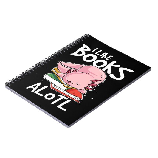 Axolotl I like Books Alotl Funny Animal Reading 34 Notizblock (Linke Seite)