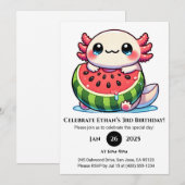 Axolotl im Wassermelonen-Float Geburtstag Einladung (Vorne/Hinten)