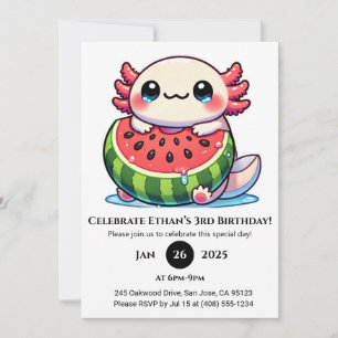 Axolotl im Wassermelonen-Float Geburtstag Einladung