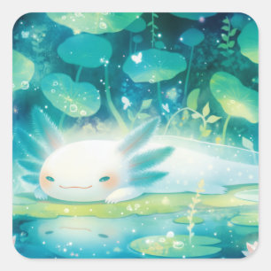 Axolotl im Zauberteich Quadratischer Aufkleber