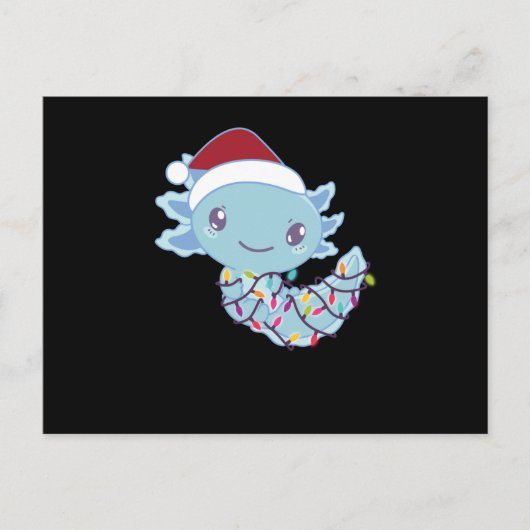 Axolotl in Fairy Lights Funny Animal Christmas Postkarte (Vorderseite)