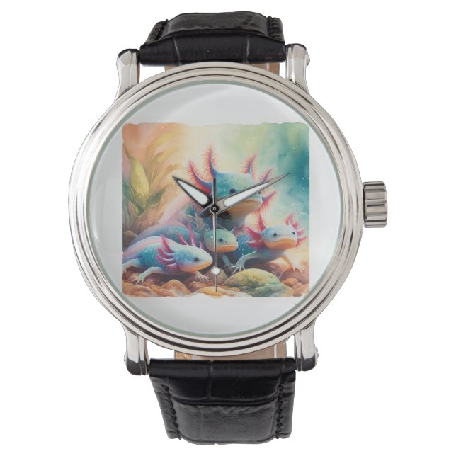 Axolotl in Harmony 060624AREF108 - Watercolor Armbanduhr (Vorderseite)
