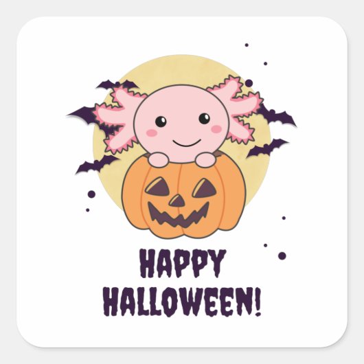 Axolotl In Pumpkin Sweet Axolotls Happy Halloween Quadratischer Aufkleber (Vorderseite)