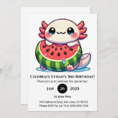 Axolotl in Watermelon Float Birthday Einladung (Vorne/Hinten)