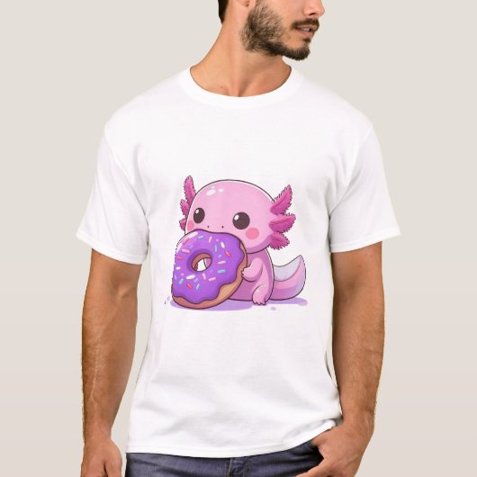 Axolotl isst lila Donuts. T-Shirt (Vorderseite)