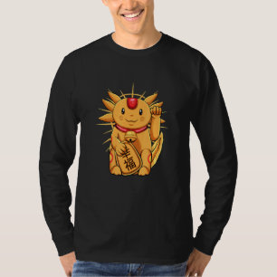 Axolotl Japanische Maneki Neko Glückskatze Winkend T-Shirt
