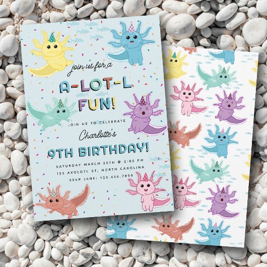 Axolotl Kids Niedlich Salamander Blue Birthday Par Einladung