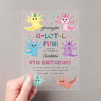 Axolotl Kids Niedlich Salamander Geburtstagsparty Acryleinladungen