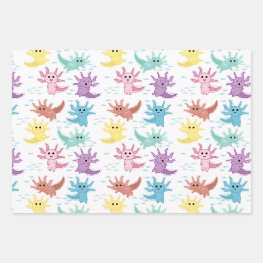 Axolotl Kids Niedlich Salamander Muster Geschenkpapier Set (Vorderseite 3)