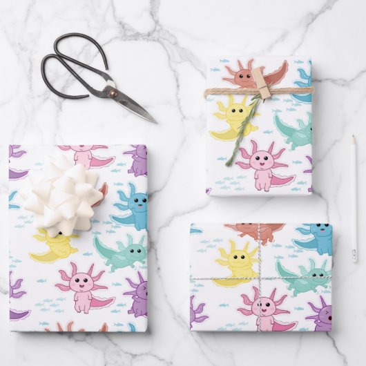 Axolotl Kids Niedlich Salamander Muster Geschenkpapier Set (Vorderseite)