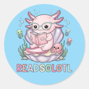 Axolotl Lesebuch in Pastellfarben Runder Aufkleber