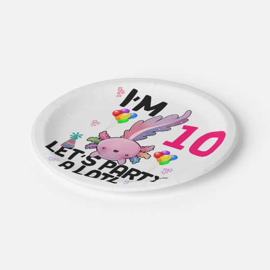 Axolotl Let's Party Alot Amphibien Salamander Pappteller (Schrägansicht)