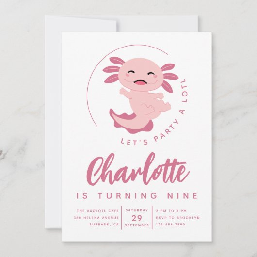 Axolotl Let's Party Alotl Birthday Party Einladung (Vorderseite)